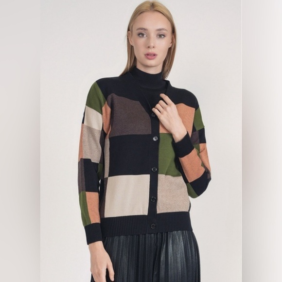 checkered multicoloured sweater cardigan - Picture 1 of 10